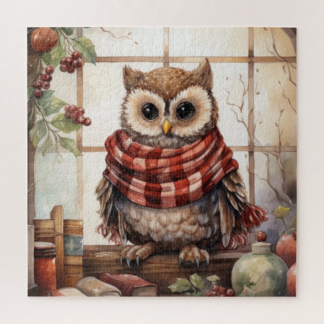 Cozy Christmas Owl Heartwarming Winter Cute Owl Jigsaw Puzzle (Vertical)