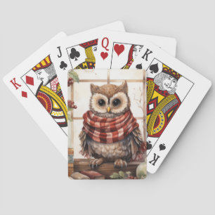 Cozy Christmas Owl Heartwarming Winter Cute Owl Poker Cards