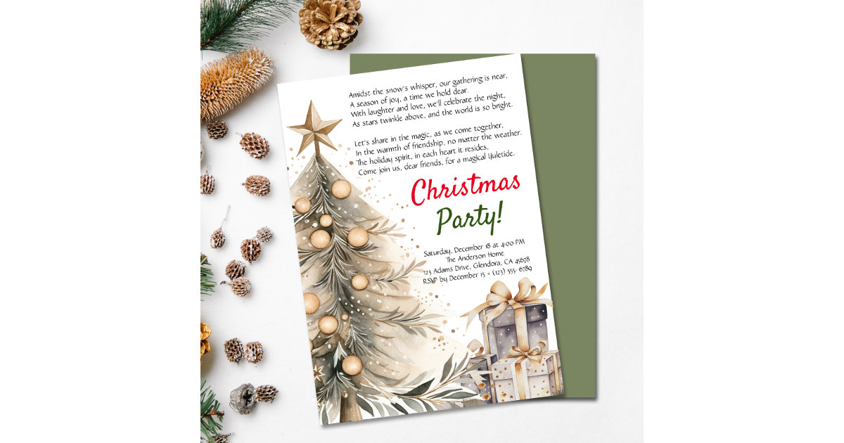 Cozy Christmas Party Xmas Tree | Poem Invitation | Zazzle