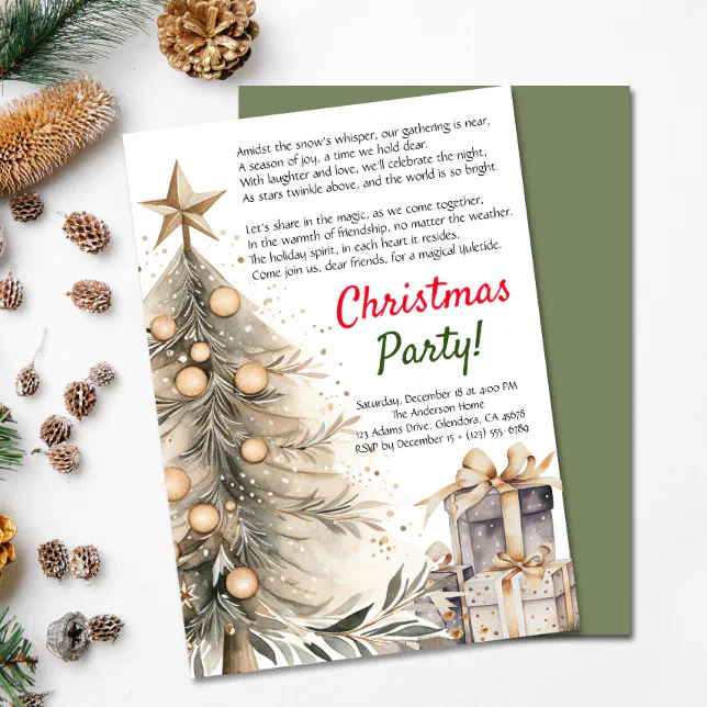 Cozy Christmas Party Xmas Tree | Poem Invitation | Zazzle