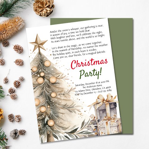 Cozy Christmas Party Xmas Tree  Poem Invitation