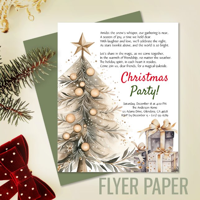Cozy Christmas Party Xmas Tree | Poem Invitation Flyer (Exceptional value: budget-friendly Christmas invitation for memorable events and cost saving!)