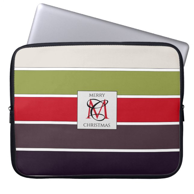 Cozy Christmas Pastel Color Palette Monogram Laptop Sleeve (Front)