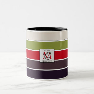 Cozy Christmas Pastel Color Palette Monogram Two-Tone Coffee Mug