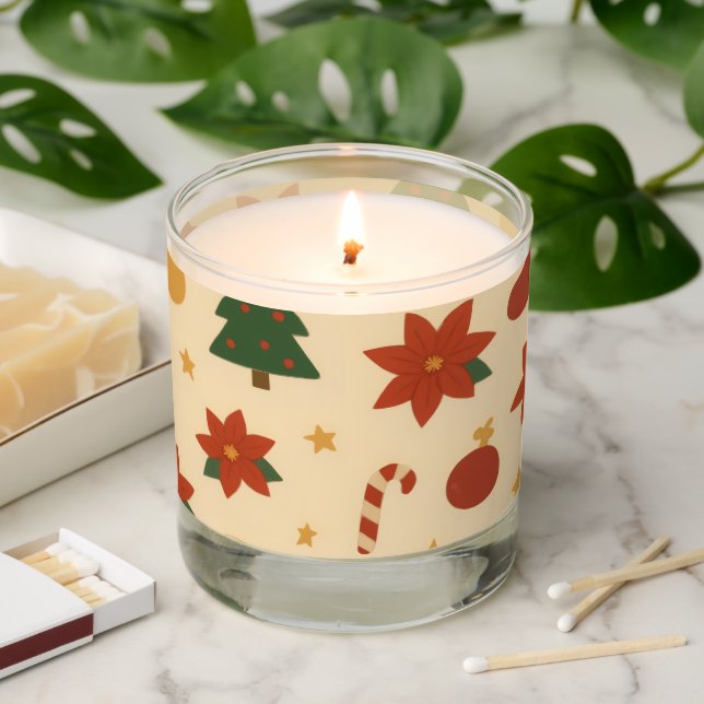 Cozy Christmas Pattern with Gifts and Trees Scented Candle (Lit)