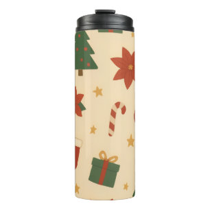 Cozy Christmas Pattern with Gifts and Trees Thermal Tumbler
