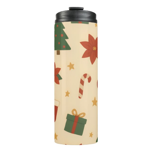 Cozy Christmas Pattern with Gifts and Trees Thermal Tumbler (Front)