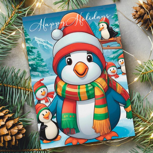 Cozy Christmas Penguin with Festive Scarf Holiday Card (Creator Uploaded)