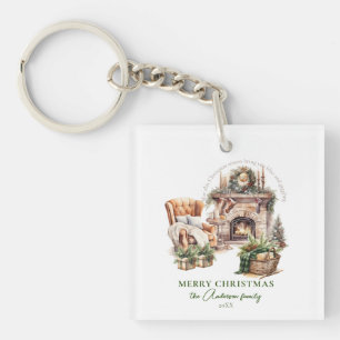 Cozy Christmas Personalized Family name Keychain