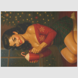 Cozy Christmas Pin-Up with Hot Cocoa — Retro Tissue Paper