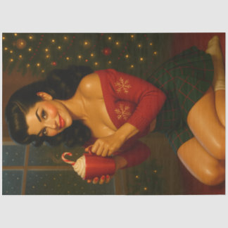 Cozy Christmas Pin-Up with Hot Cocoa — Retro Tissue Paper