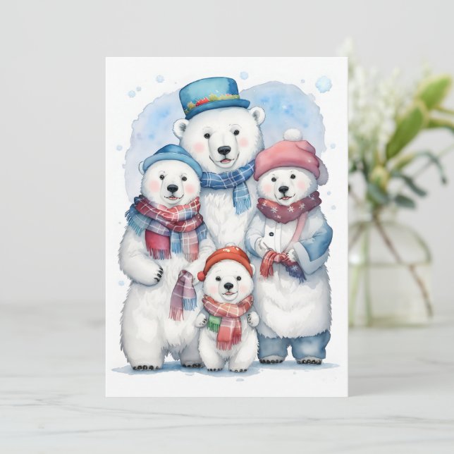Cozy Christmas Polar Bear Family Holiday Flat Card (Standing Front)