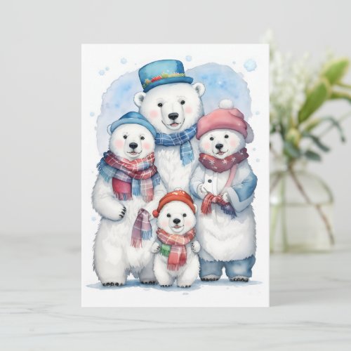 Cozy Christmas Polar Bear Family Holiday Flat Card