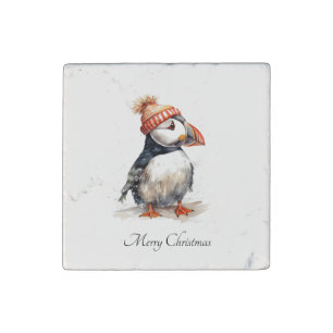 Cozy Christmas Puffin Fridge Decor Stone Magnet