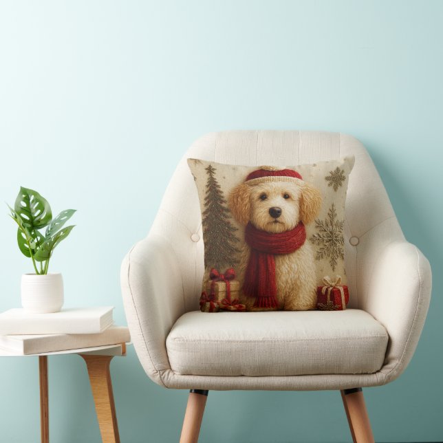 Cozy Christmas Puppy Throw Pillow (Chair)