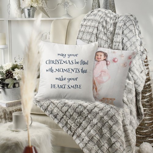 Cozy Christmas Quote Photo Navy White Throw Pillow