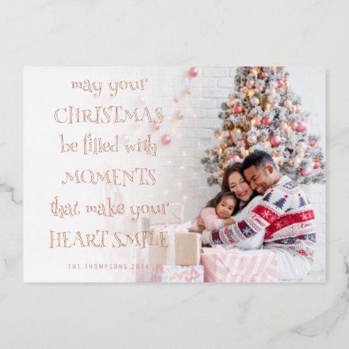 Cozy Christmas Quote Photo Overlay Foil Holiday Card