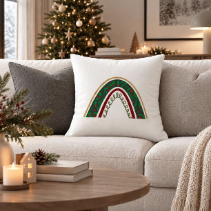 Cozy Christmas Rainbow Red Green Decorative Pillow