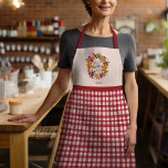 Cozy Christmas Red Hand Drawn Gingham Gingerbread  Apron<br><div class="desc">This festive design was created using my sweet wreath of Scandinavian inspired cookies shaped like a gingerbread man, a Christmas tree, and a star surrounded by citrus, dried spices, greenery, and berries that evoke the feel of a warm cottage kitchen at grandma's filled with the scents of holiday baking! The...</div>