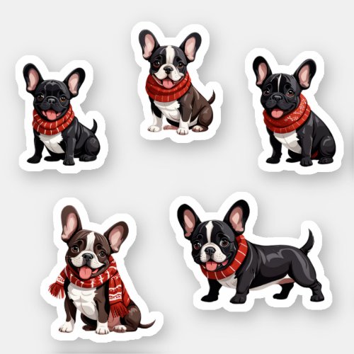 Cozy Christmas Red Scarf French Bulldog Puppy Pack Sticker