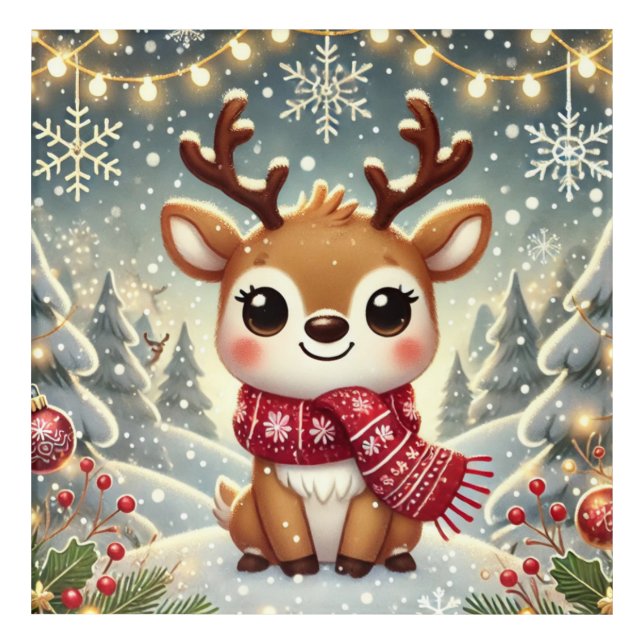 Cozy Christmas Reindeer in a Winter Wonderland Acrylic Print (Front)