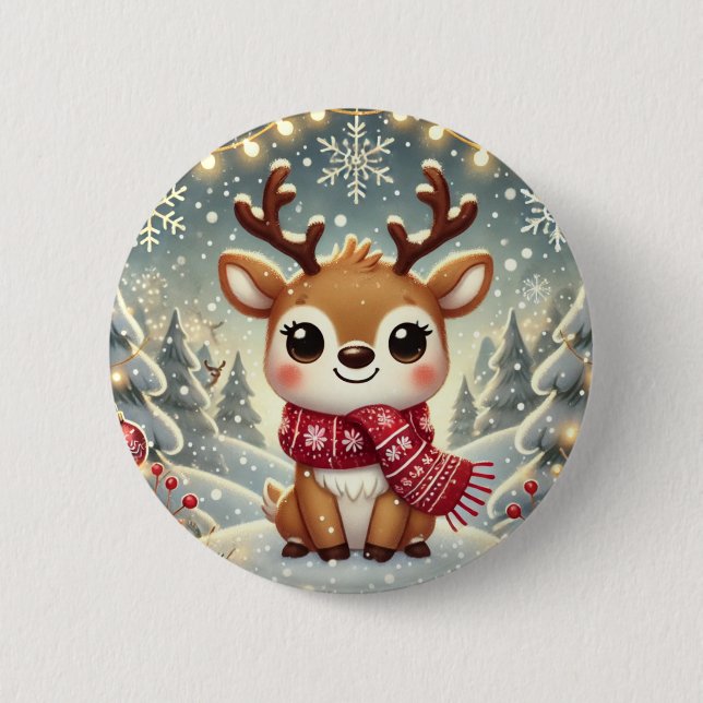 Cozy Christmas Reindeer in a Winter Wonderland Button (Front)