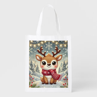 Cozy Christmas Reindeer in a Winter Wonderland Grocery Bag