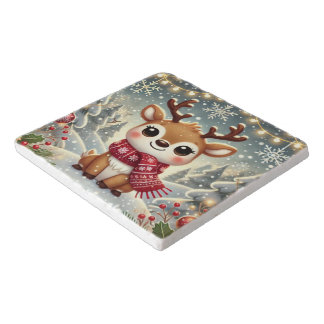 Cozy Christmas Reindeer in a Winter Wonderland Trivet