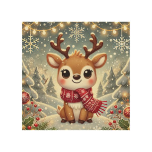 Cozy Christmas Reindeer in a Winter Wonderland Wood Wall Art