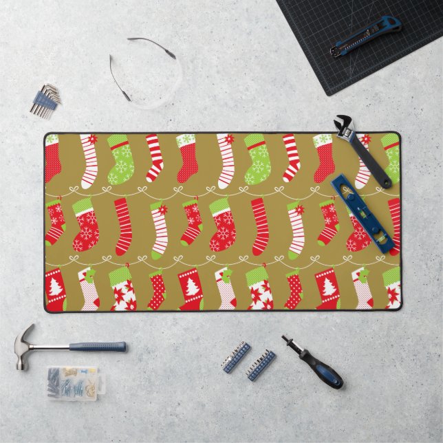 Cozy Christmas Retro Winter Socks Desk Mat (Workstation)