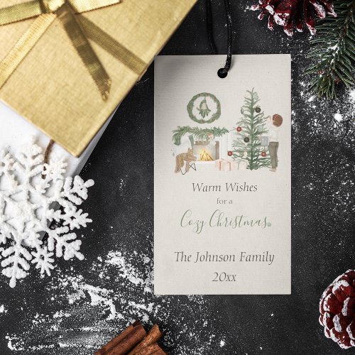 Cozy Christmas Rustic Personalized Watercolor  Gift Tags