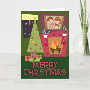 Cozy Christmas Scene Cute Retro Art Holiday Card