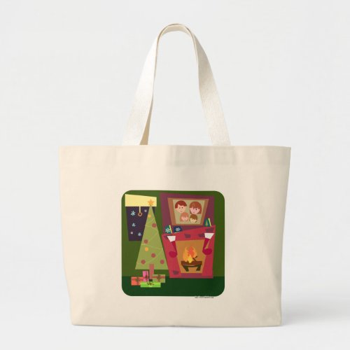 Cozy Christmas Scene Large Tote Bag