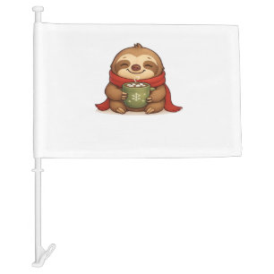 Cozy Christmas Sloth with Hot Chocolate � Cute Win Car Flag