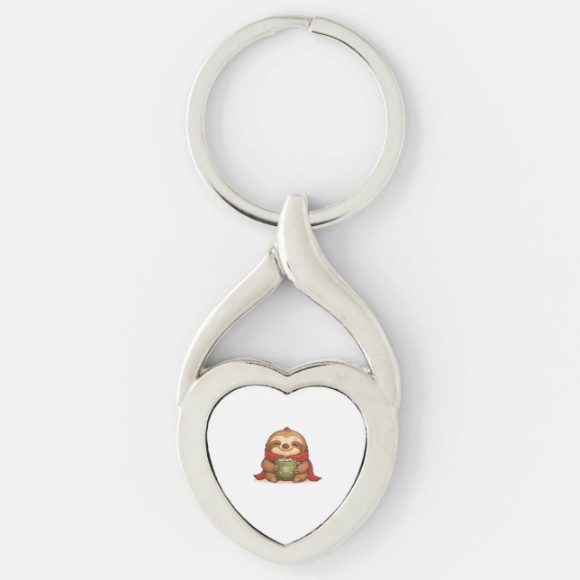 Cozy Christmas Sloth with Hot Chocolate – Cute Win Keychain (Front)