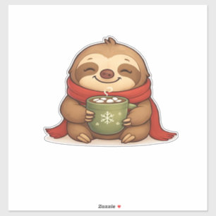 Cozy Christmas Sloth with Hot Chocolate � Cute Win Sticker