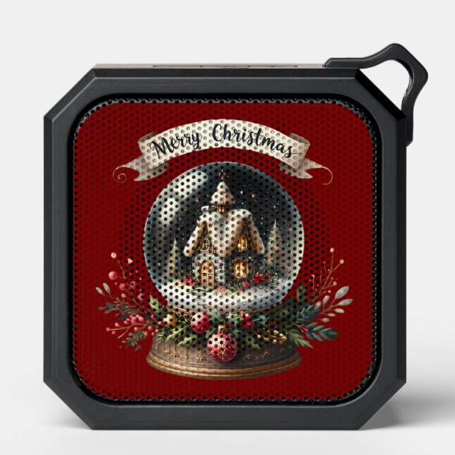 Cozy Christmas Snow Globe Cottage Scene Bluetooth Speaker (Front)