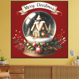 Cozy Christmas Snow Globe Cottage Scene Canvas Print