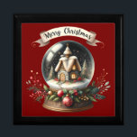 Cozy Christmas Snow Globe Cottage Scene Gift Box<br><div class="desc">Capture the magic of the season with this enchanting Christmas snow globe design featuring a charming stone cottage nestled in a snowy woodland. The cottage, topped with a frosted thatched roof, glows warmly from within, inviting feelings of comfort and nostalgia. Surrounded by evergreen trees, holly leaves, red berries, and festive...</div>