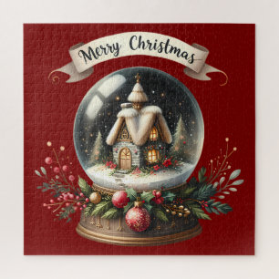 Cozy Christmas Snow Globe Cottage Scene Jigsaw Puzzle