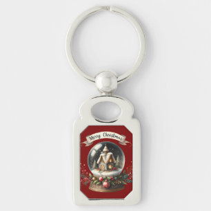 Cozy Christmas Snow Globe Cottage Scene Keychain