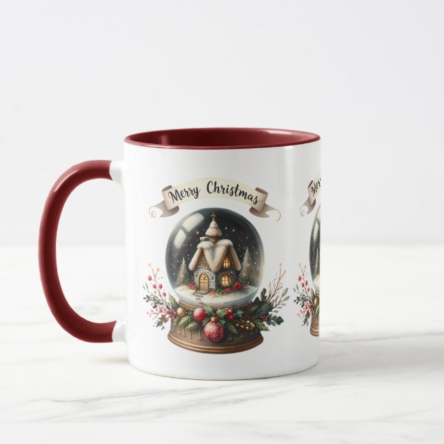Cozy Christmas Snow Globe Cottage Scene Mug (Left)