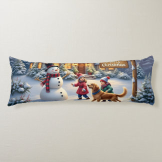 Cozy Christmas Snow Scene Art Body Pillow