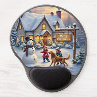 Cozy Christmas Snow Scene Art Gel Mouse Pad