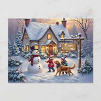 Cozy Christmas Snow Scene Art Postcard