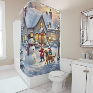 Cozy Christmas Snow Scene Art Shower Curtain