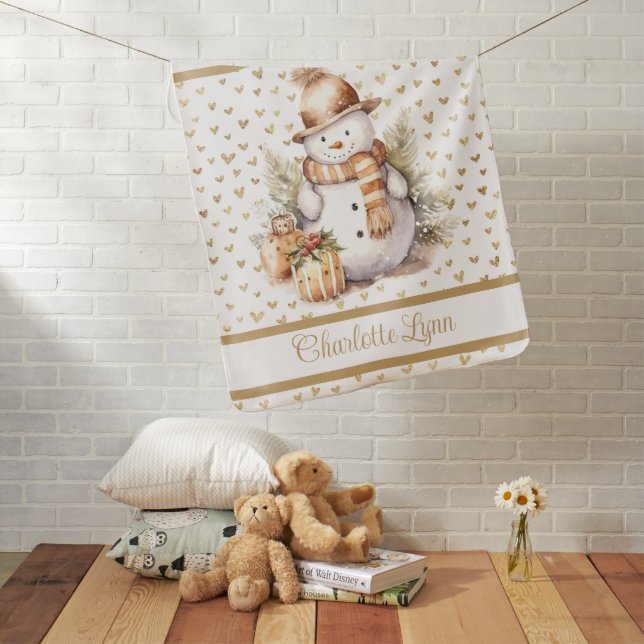 Cozy Christmas Snowman Blanket With Name (In Situ)