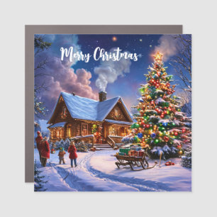 Cozy Christmas Snowy Forest – Rustic Holiday Decor Car Magnet