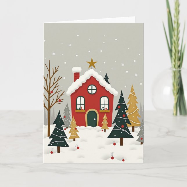 Cozy Christmas Snowy House Card (Front)