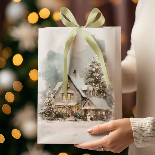 Cozy Christmas Snowy House Gift Bag